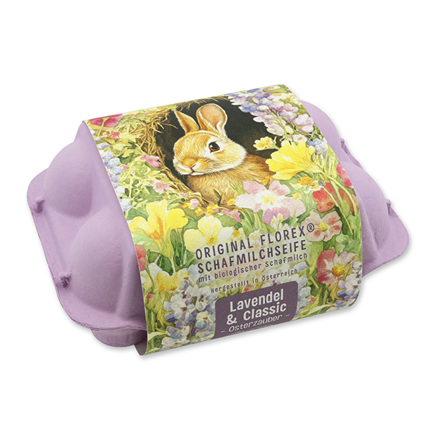 Schafmilchseifen Ostereier 61g "Osterzauber Motiv 6" im Eierkarton, Classic/Lavendel 