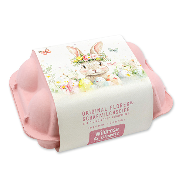 Schafmilchseifen Ostereier 61g "Osterzauber Motiv 9" im Eierkarton, Classic/Wildrose 