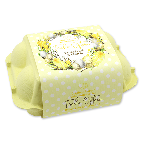 Sheep milk soap Easteregg 61g "Frohe Ostern" in an egg carton, classic/grapefruit 