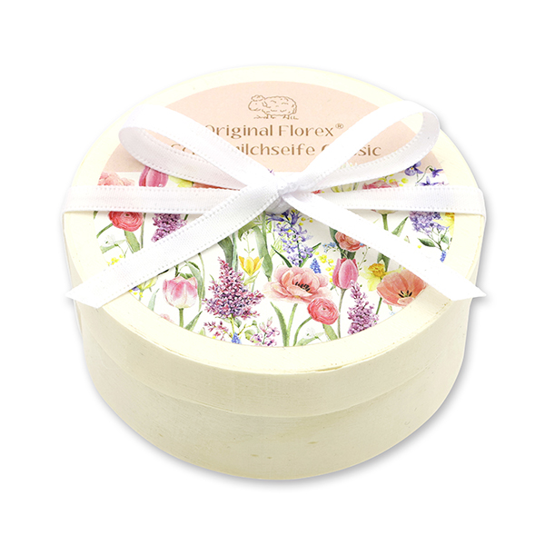 Schafmilchseife rund 100g in Spanschachtel 'Blütenzart' mit Motiv 12, Classic 