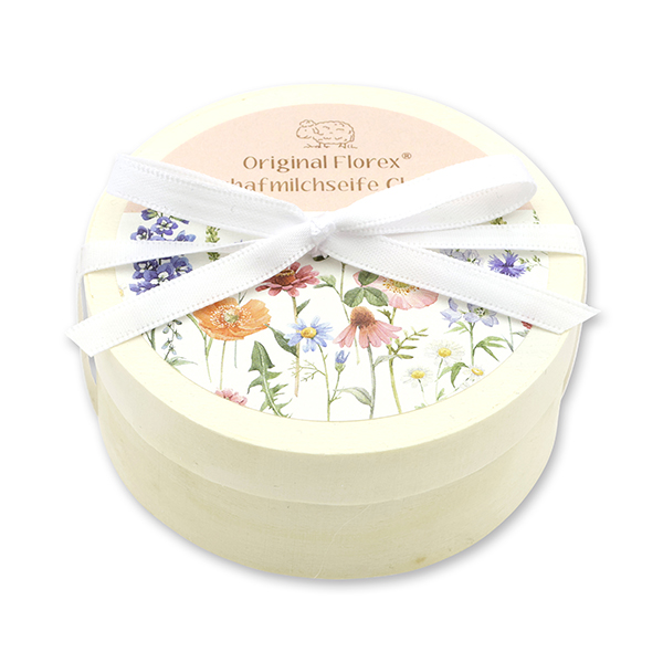 Schafmilchseife rund 100g in Spanschachtel 'Blütenzart' mit Motiv 4, Classic 