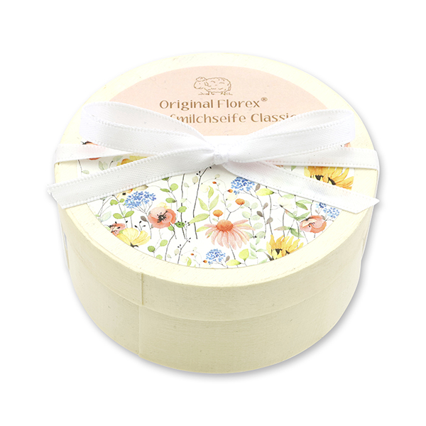Schafmilchseife rund 100g in Spanschachtel 'Blütenzart' mit Motiv 8, Classic 