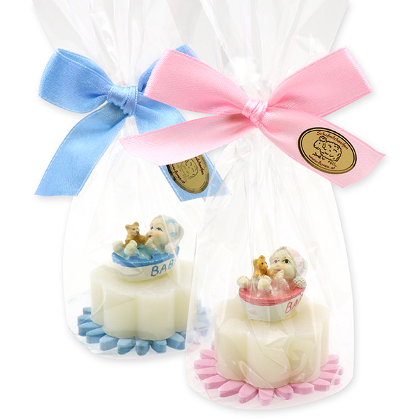 Schafmilchseife Blume mini 20g, dekoriert mit Baby in Cello, Classic 