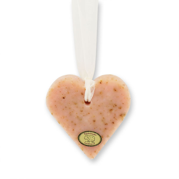 Sheep milk soap heart 85g hanging, Wild rose with petals 