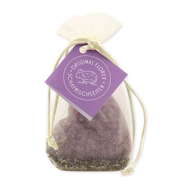 Sheep milk soap heart Florex 80g, with lavender petals in organza, Lavender 