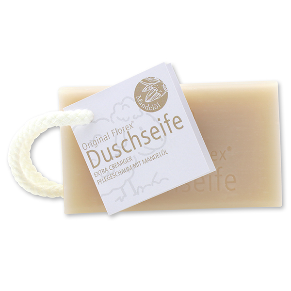 Shower soap with sheep milk 120g, hanging with a cord, Almond oil 