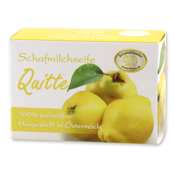 Palmölfreie Schafmilchseife eckig 100g Schachtel, Quitte 