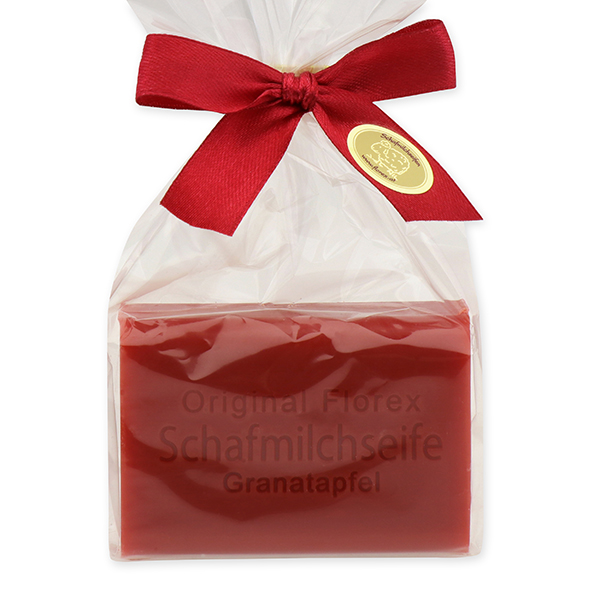 Sheep milk soap square 100g in a cellophane bag, Pomegranate 