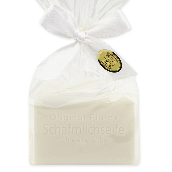 Sheep milk soap square 100g in a cellophane bag, Snow drop 