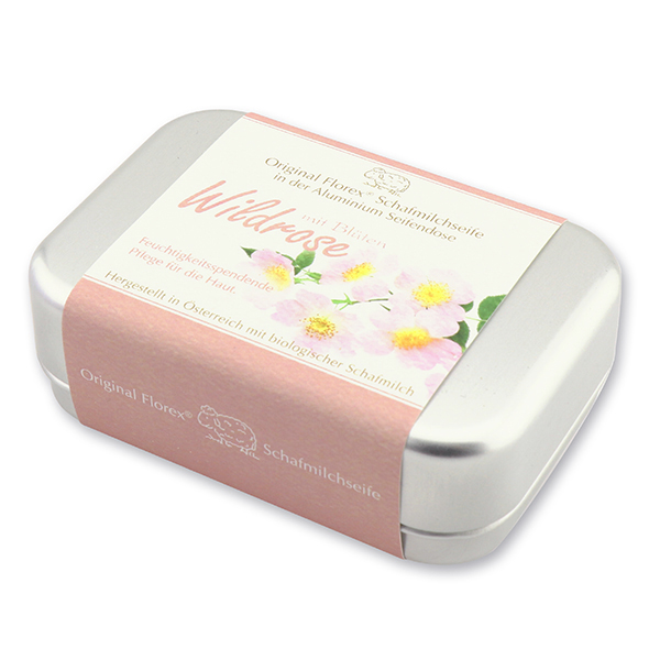 Sheep milk soap square 100g in a can, Wild rose 