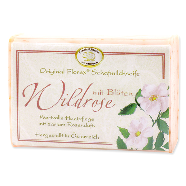 Sheep milk soap square 100g classic, Wild rose with petals 