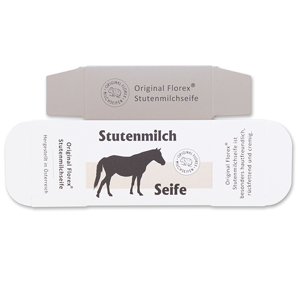 Papier-Schachtel für Milchseife eckig 100g mit Schleife, Stutenmilch 