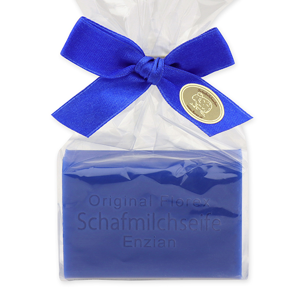 Sheep milk soap square 100g in a cellophane bag, Gentian 