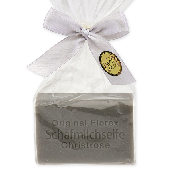 Sheep milk soap square 100g in a cellophane bag, Christmas rose silver 