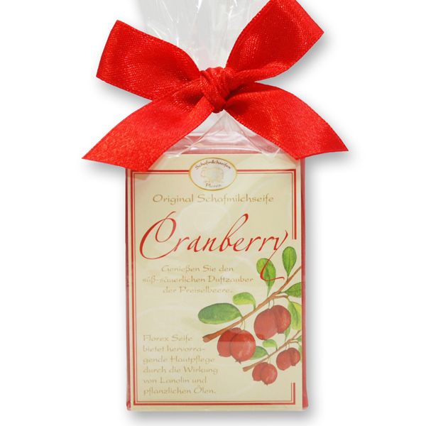 Schafmilchseife eckig 100g klassisch in Cello, Cranberry 