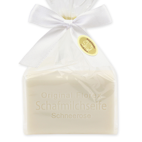 Sheep milk soap square 100g in a cellophane bag, Christmas rose white 