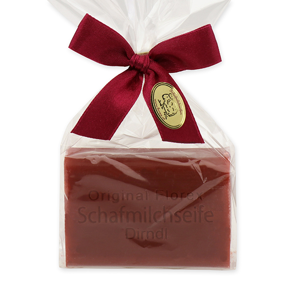 Sheep milk soap square 100g in a cellophane bag, Cornel cherry 