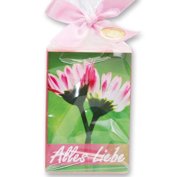 Schafmilchseife eckig 150g in Cello "Alles Liebe", Pfingstrose 