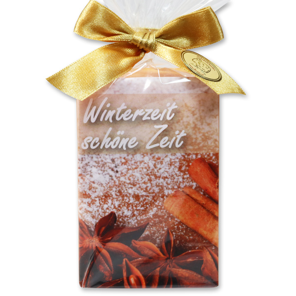 Schafmilchseife eckig 150g in Cello "Winterzeit, schöne Zeit", Orange 