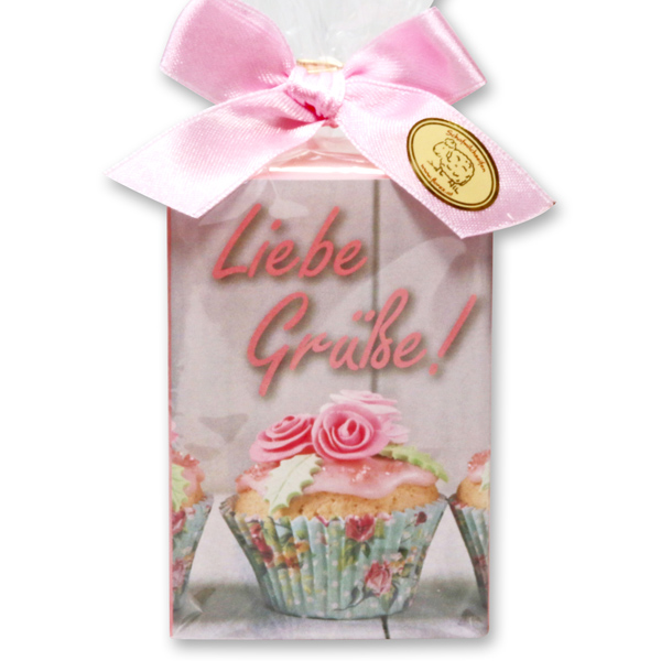 Sheep milk soap 150g in a cellophane bag "Liebe Grüße", Peony 