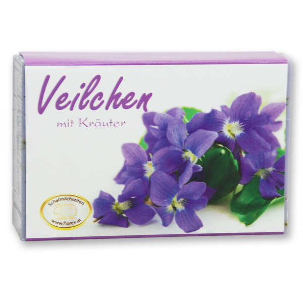 Sheep milk soap square 150g modern, Viola with herbs 