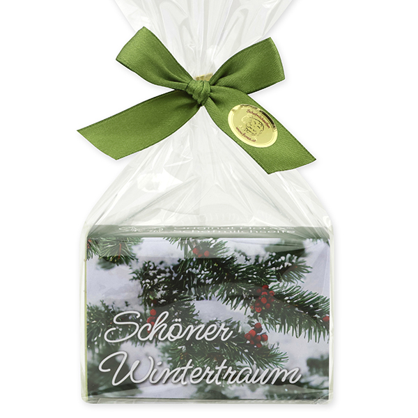 Schafmilchseife eckig 150g in Cello "Schöner Wintertraum", Eisenkraut 