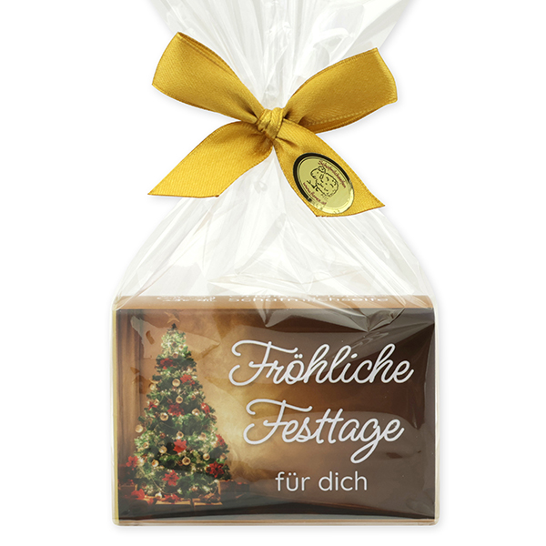Schafmilchseife eckig 150g in Cello "Fröhliche Festtage für dich", Zirbe 
