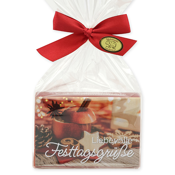 Schafmilchseife eckig 150g in Cello "Liebevolle Festtagsgrüße", Granatapfel 