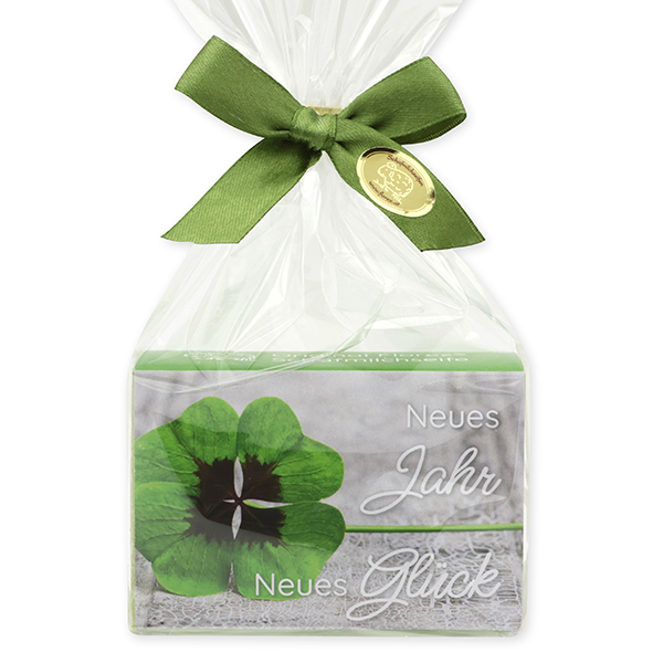 Schafmilchseife eckig 150g in Cello "Neues Jahr Neues Glück", Eisenkraut 