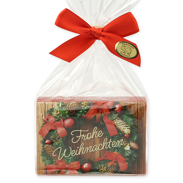 Schafmilchseife eckig 150g in Cello "Frohe Weihnachten", Granatapfel 