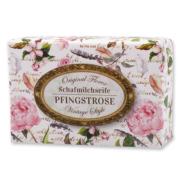 Schafmilchseife eckig 150g "Vintage-Motiv 142", Pfingstrose 