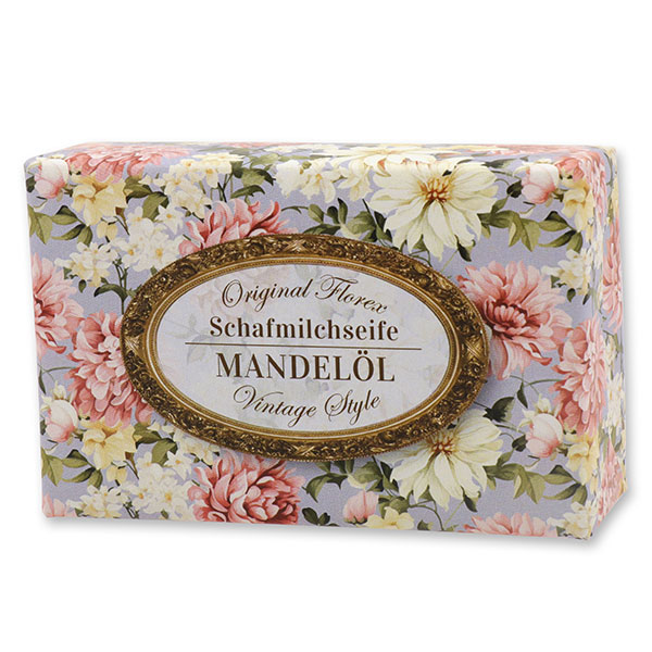 Schafmilchseife eckig 150g "Vintage-Motiv 203", Mandelöl 