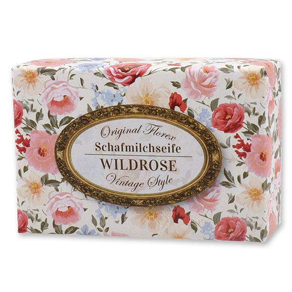 Schafmilchseife eckig 150g "Vintage-Motiv 206", Wildrose 