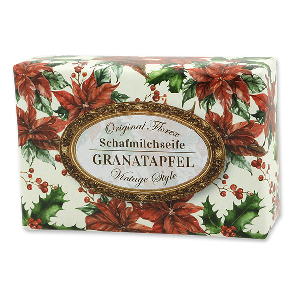 Schafmilchseife eckig 150g "Vintage-Motiv 213", Granatapfel 