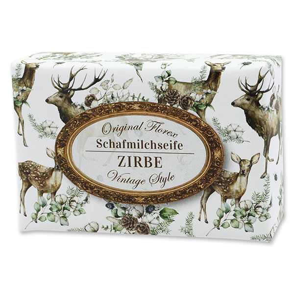 Schafmilchseife eckig 150g "Vintage-Motiv 223", Zirbe 