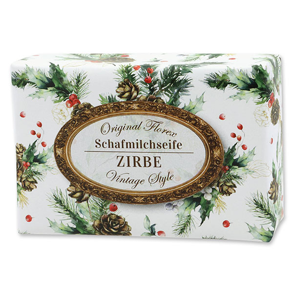 Schafmilchseife eckig 150g "Vintage-Motiv 224", Zirbe 