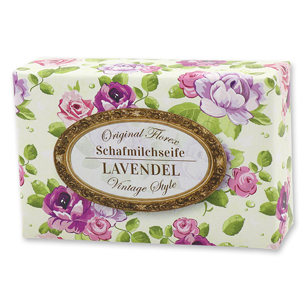 Schafmilchseife eckig 150g "Vintage-Motiv 57", Lavendel 