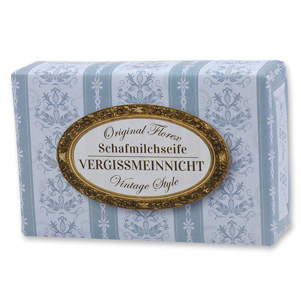 Schafmilchseife eckig 150g "Vintage-Motiv 70", Vergissmeinnicht 