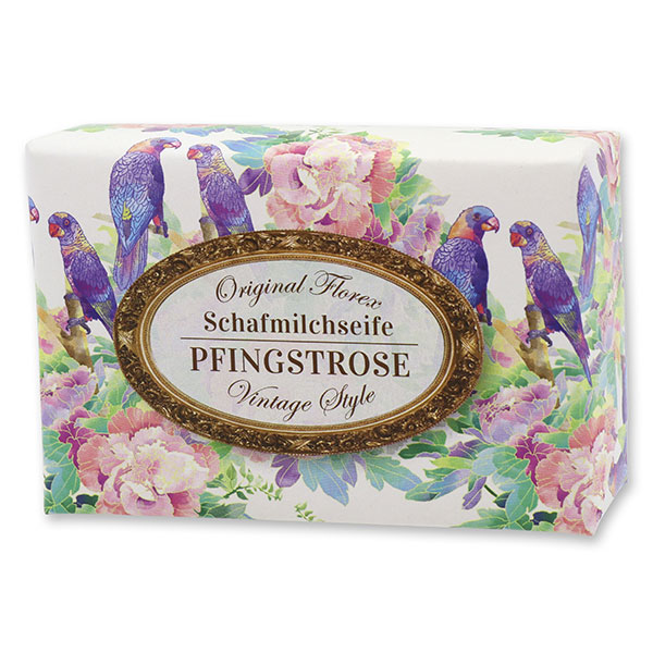 Schafmilchseife eckig 150g "Vintage-Motiv 82", Pfingstrose 