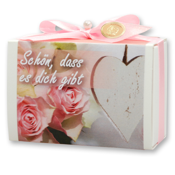 Sheep milk soap 150g in a box "Schön, dass es dich gibt", Peony 