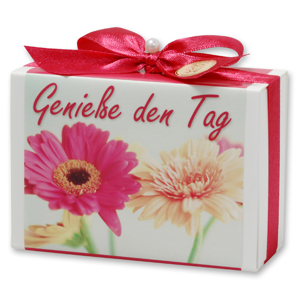 Sheep milk soap 150g in a box "Genieße den Tag", Lotus 