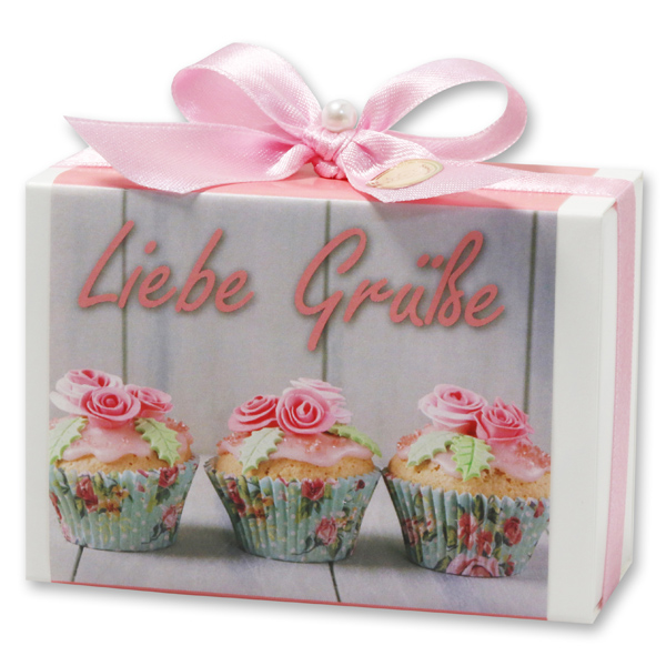 Sheep milk soap 150g in a box "Liebe Grüße", Peony 