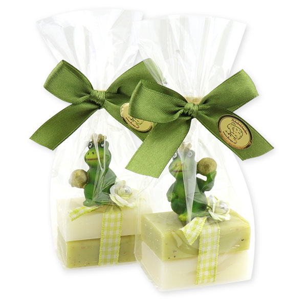 Sheep milk guest soap 2x25g decorated with a frog prince in a cellophane, Classic/verbena 