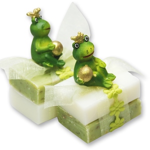 Sheep milk guest soap 2x25g decorated with a frog prince, Classic/verbena 