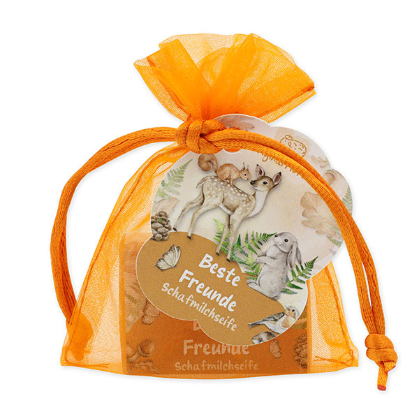 Sheep milk soap square 25g in organza bag "Beste Freunde", Fruit dream 