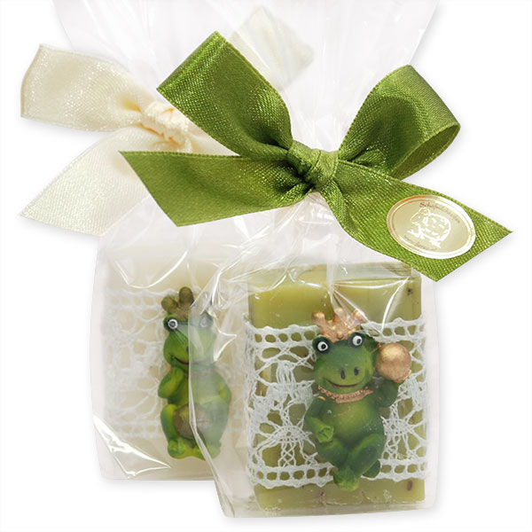 Sheep milk guest soap 25g decorated with a frog in a cellophane, Classic/verbena 