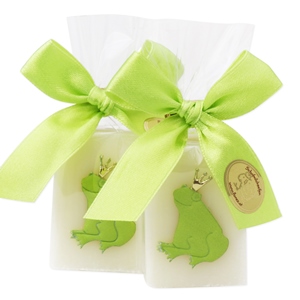 Sheep milk guest soap 25g decorated with a frog in a cellophane, Classic 