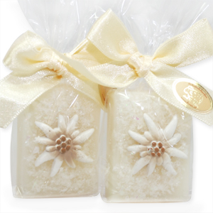 Sheep milk guest soap 25g decorated with Edelweiss in a cellophane, Classic 