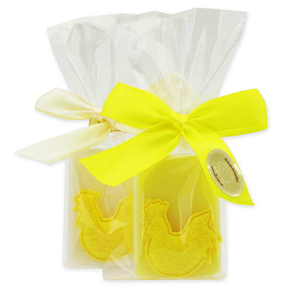 Sheep milk guest soap 25g decorated with a rooster in a cellophane, Classic/grapefruit 