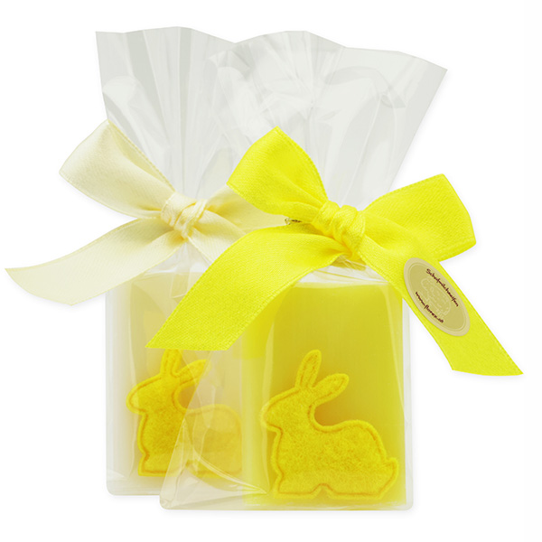 Sheep milk guest soap 25g decorated with a rabbit in a cellophane, Classic/grapefruit 